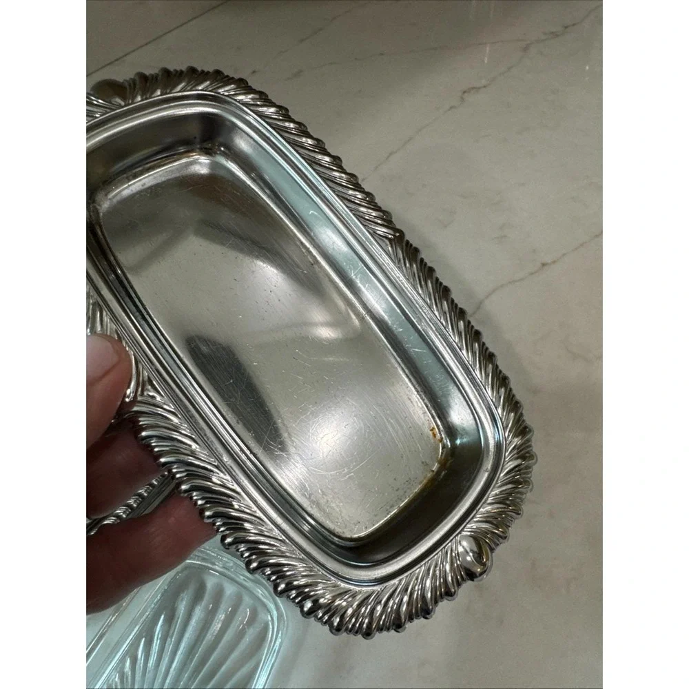 Vintage Chrome Lidded Butter Dish with Glass insert Used